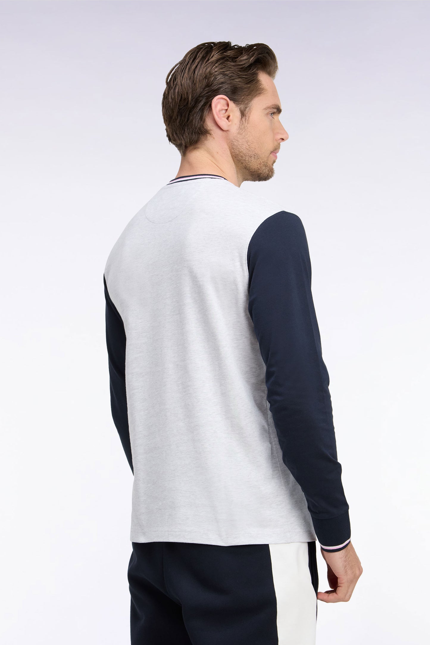T-shirt à manches longues bicolore en coton gris