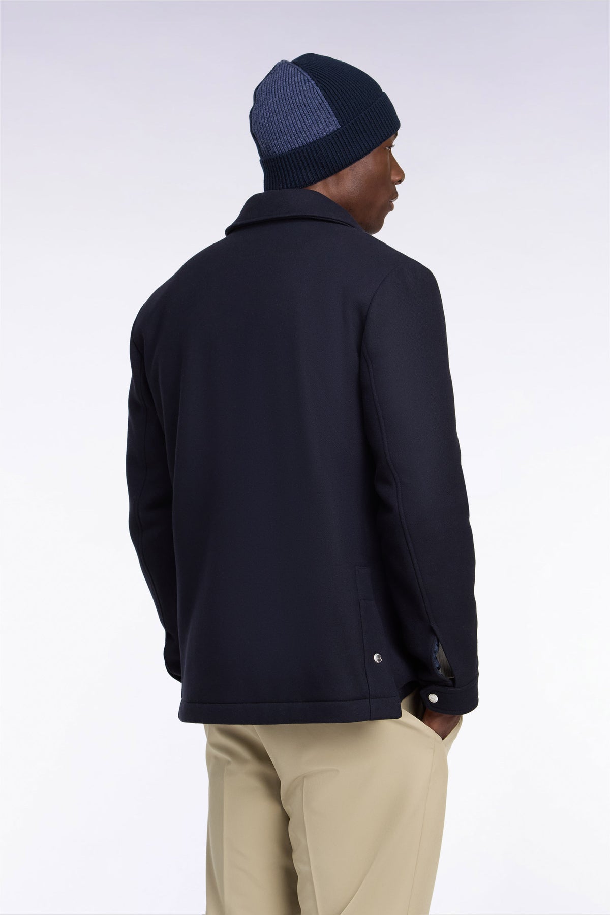 Parka courte en flanelle marine coupe droite