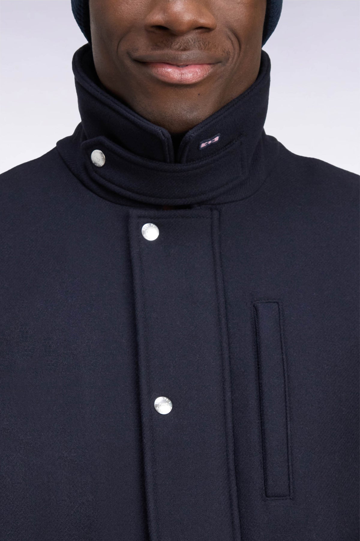 Parka courte en flanelle marine coupe droite