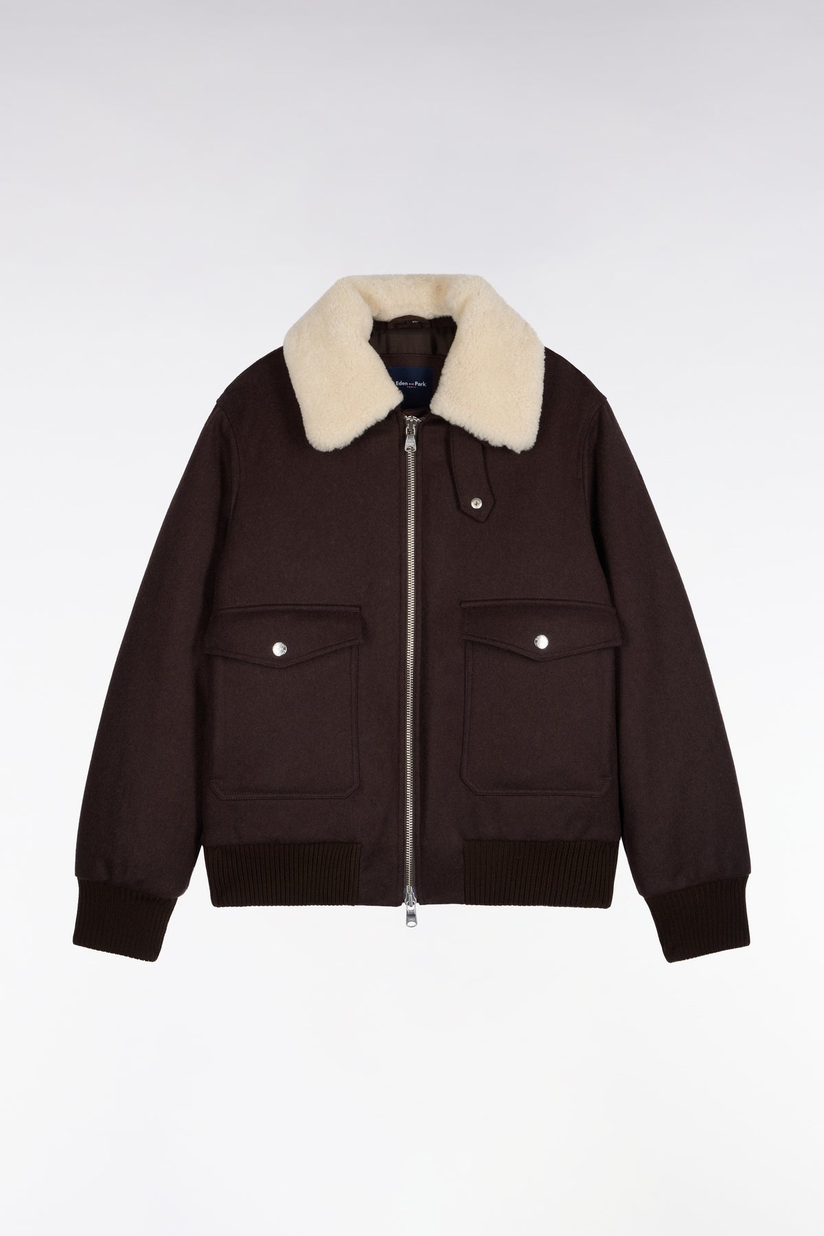 Blouson en maille marron à col shearling
