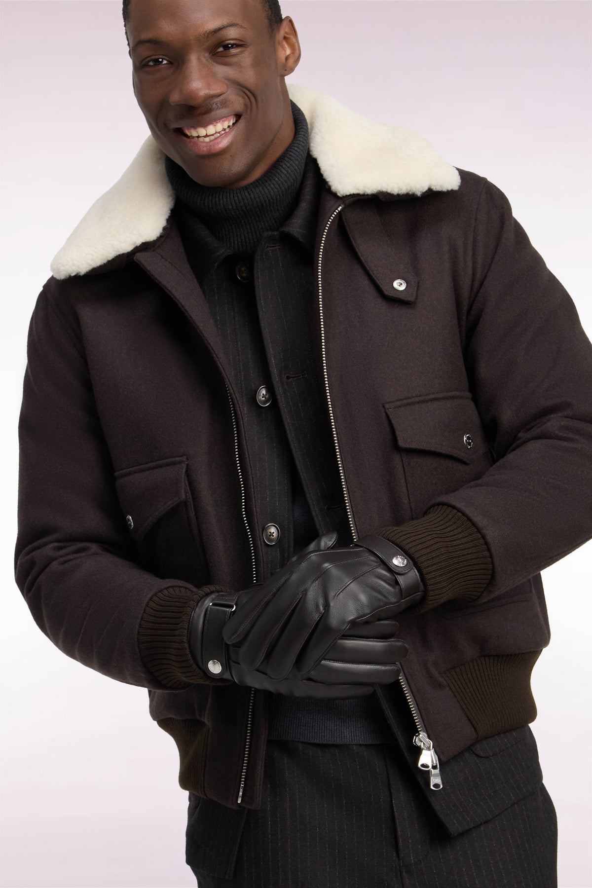 Blouson en maille marron à col shearling