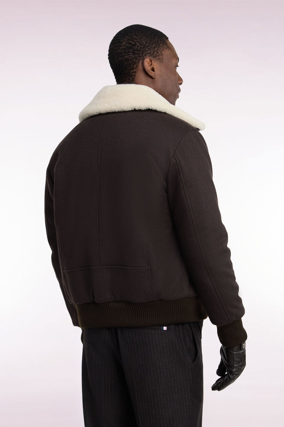 Blouson en maille marron à col shearling