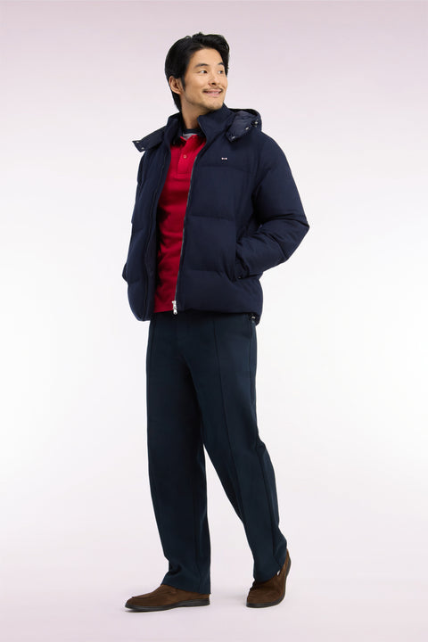 Doudoune en flanelle marine à capuche amovible - Image 1