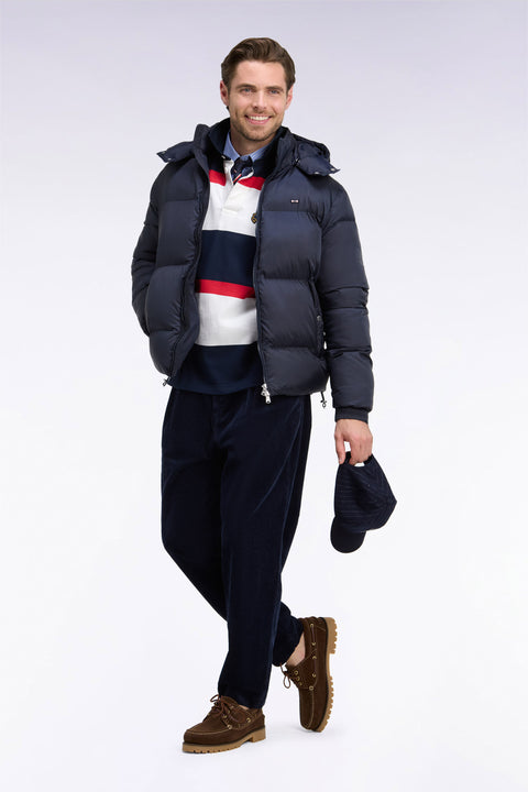 Doudoune en nylon marine à capuche amovible - Image 1