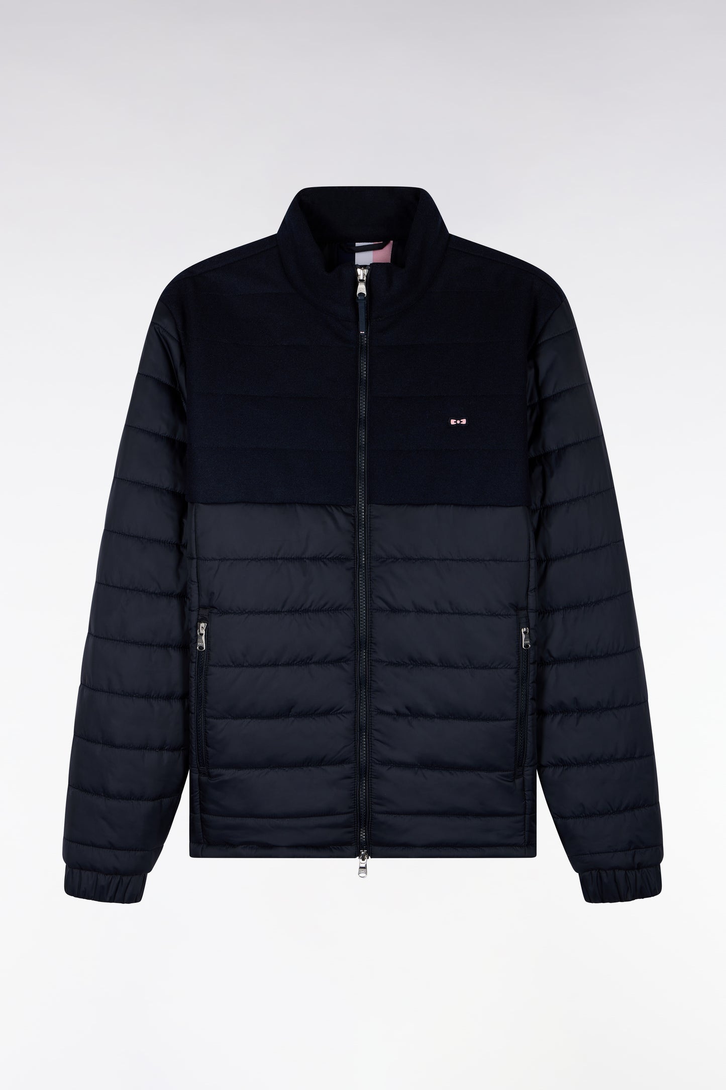 Doudoune bimatière en nylon et flanelle marine