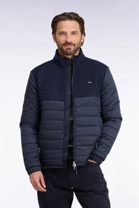 Doudoune bimatière en nylon et flanelle marine - Image 2