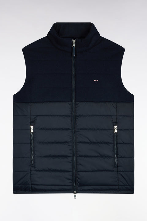 Doudoune sans manches bimatière en nylon et flanelle marine - Image 2