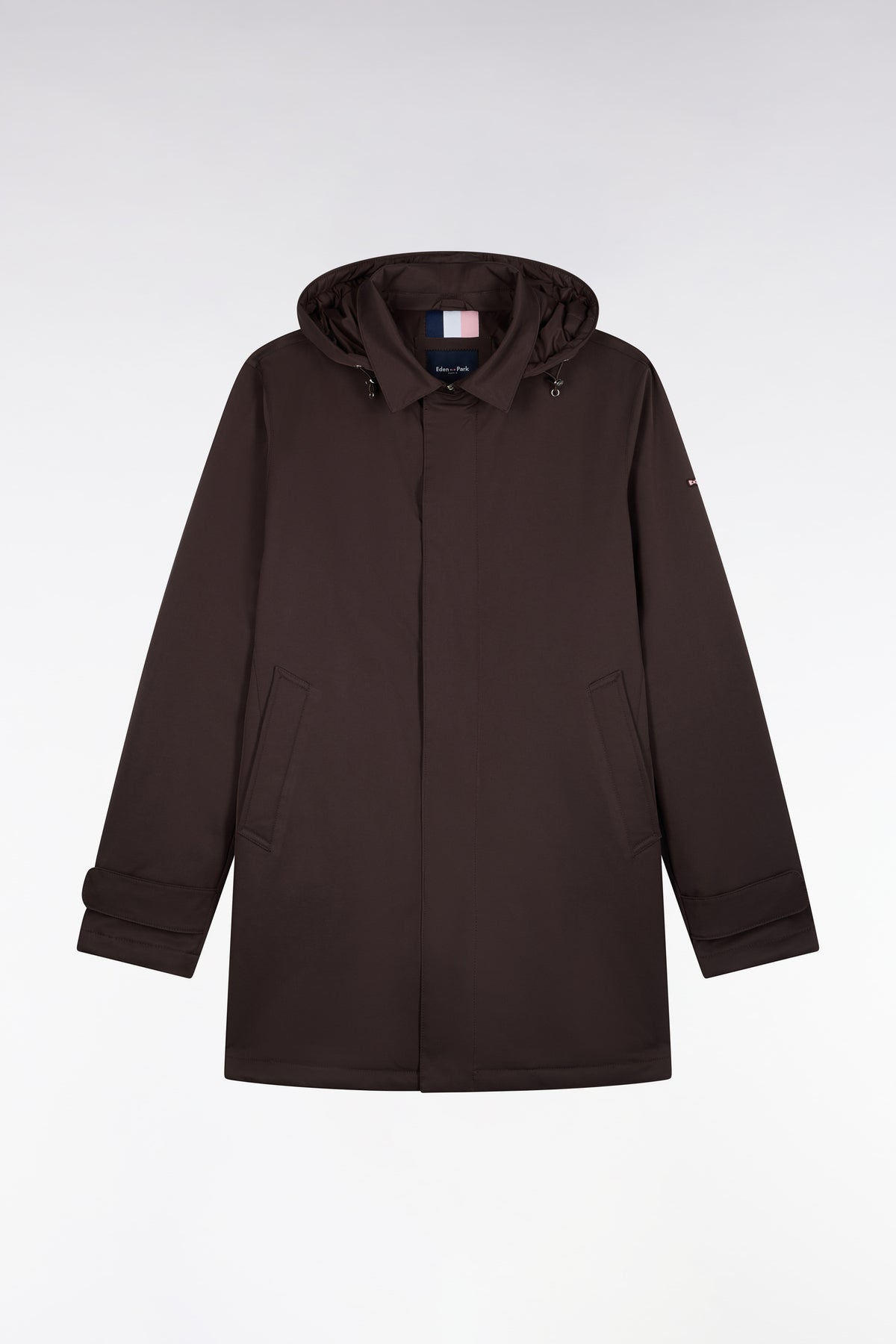 Imperméable en nylon marron à capuche amovible