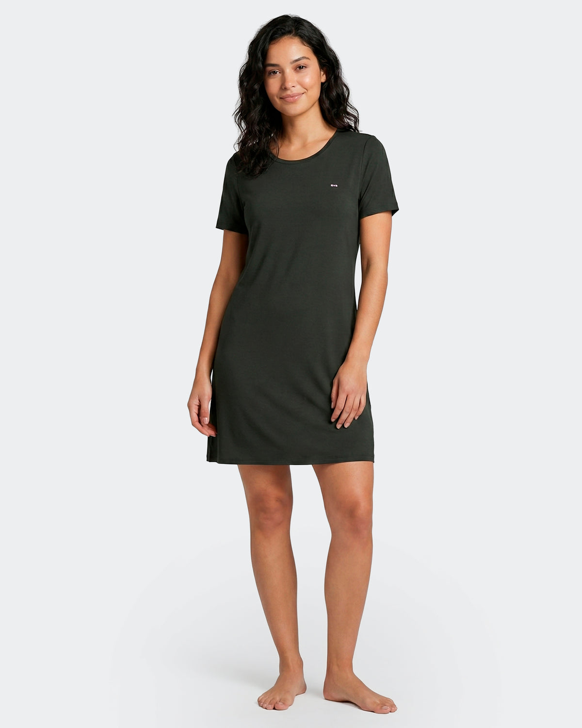 Plain nightie in black stretch Tencel