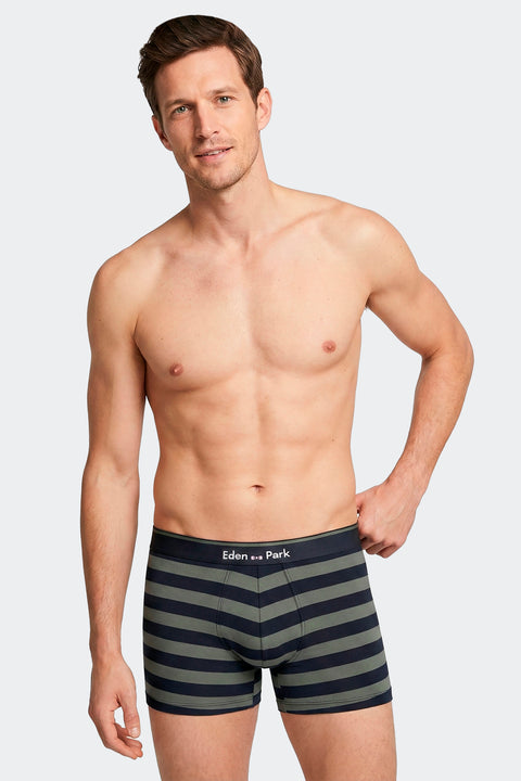 Lot de 2 boxers en jersey de coton stretch unis et rayés marine et kaki - Image 2