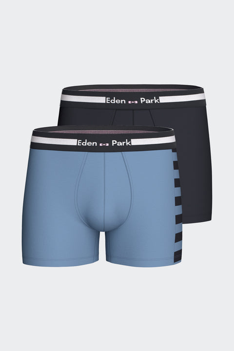 Lot de 2 boxers en jersey de coton stretch marine et ciel - Image 1