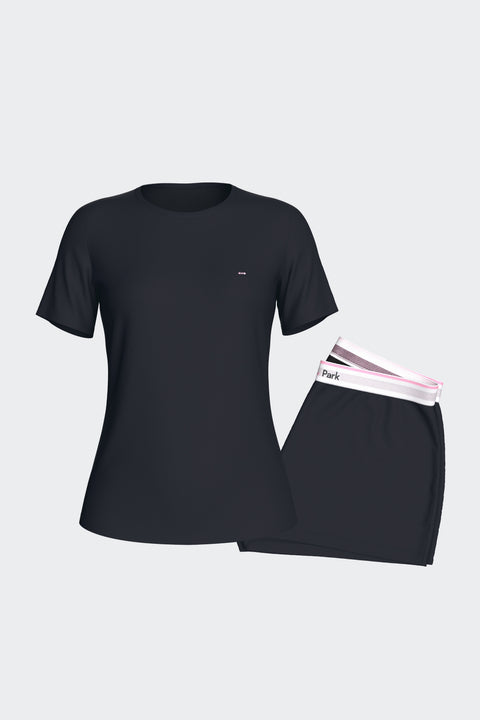 Ensemble pyjama court en Tencel stretch marine - Image 1