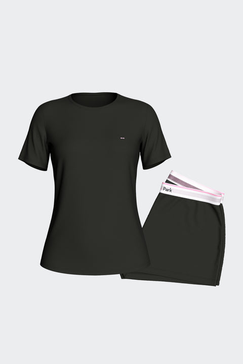 Ensemble pyjama court en Tencel stretch noir - Image 1