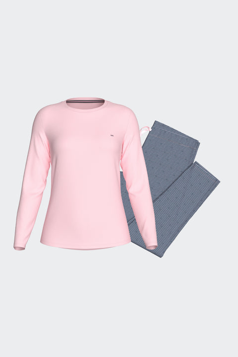 Ensemble pyjama long en coton rose et marine imprimé fantaisie - Image 1