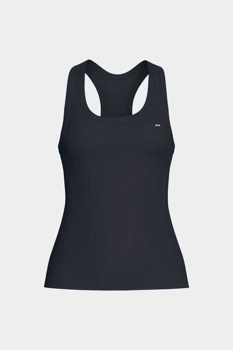 Racerback tank top in navy stretch Tencel - Image 1