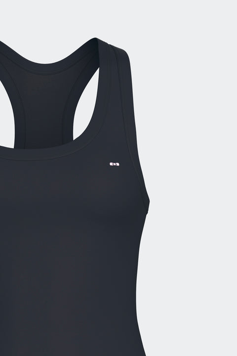 Racerback tank top in navy stretch Tencel - Image 3