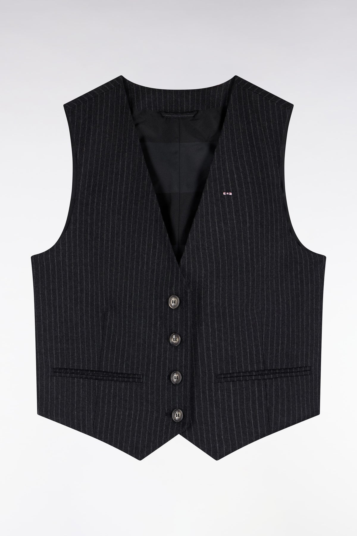 Gilet de costume en laine stretch noir rayé