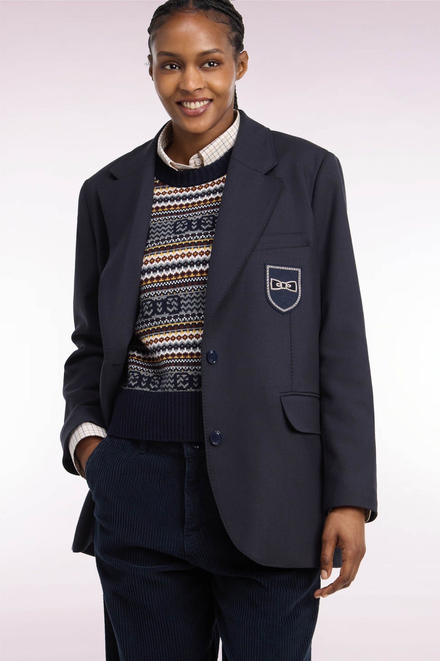 Veste blazer marine coupe oversized badge écusson