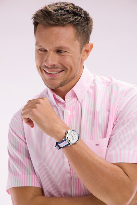 Montre à quartz fond blanc bracelet NATO rayé - Image 2