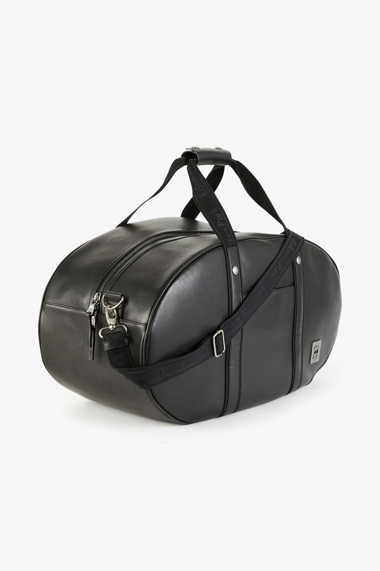 Black leather oval travel bag