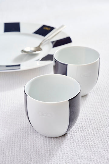 Duo de tasses à café en porcelaine intérieur émaillé bleu