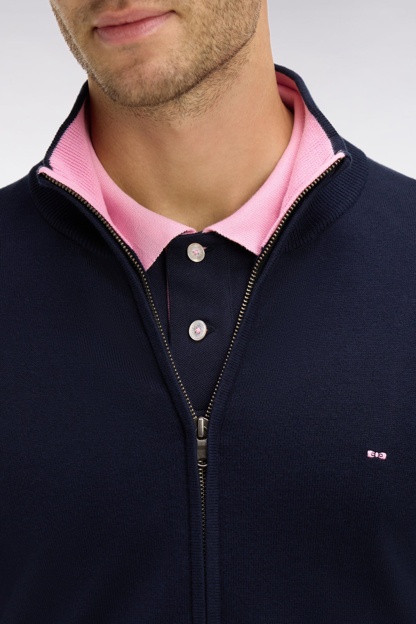 Cardigan bleu marine zippé en coton