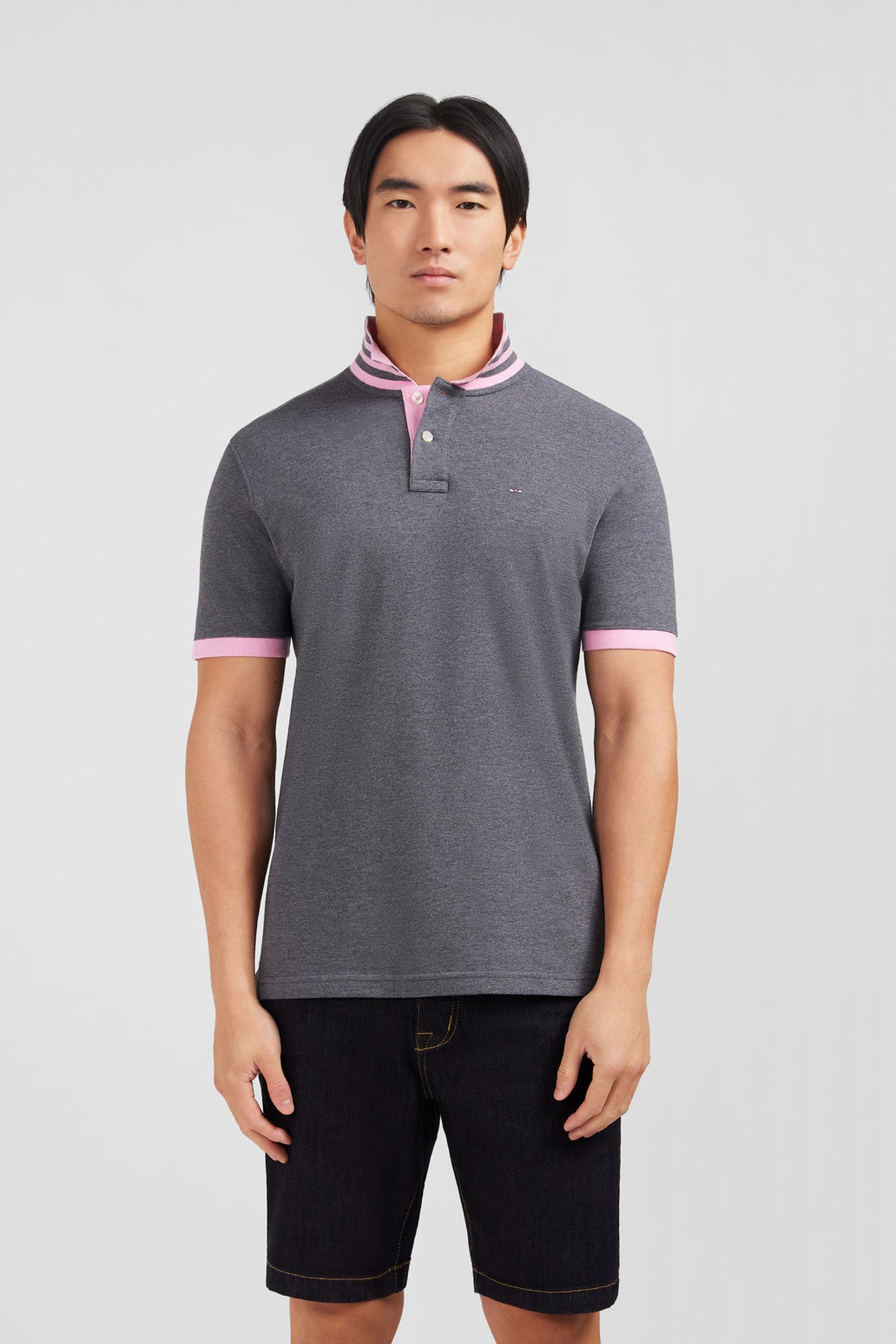 Grey pima cotton polo with contrasting accents