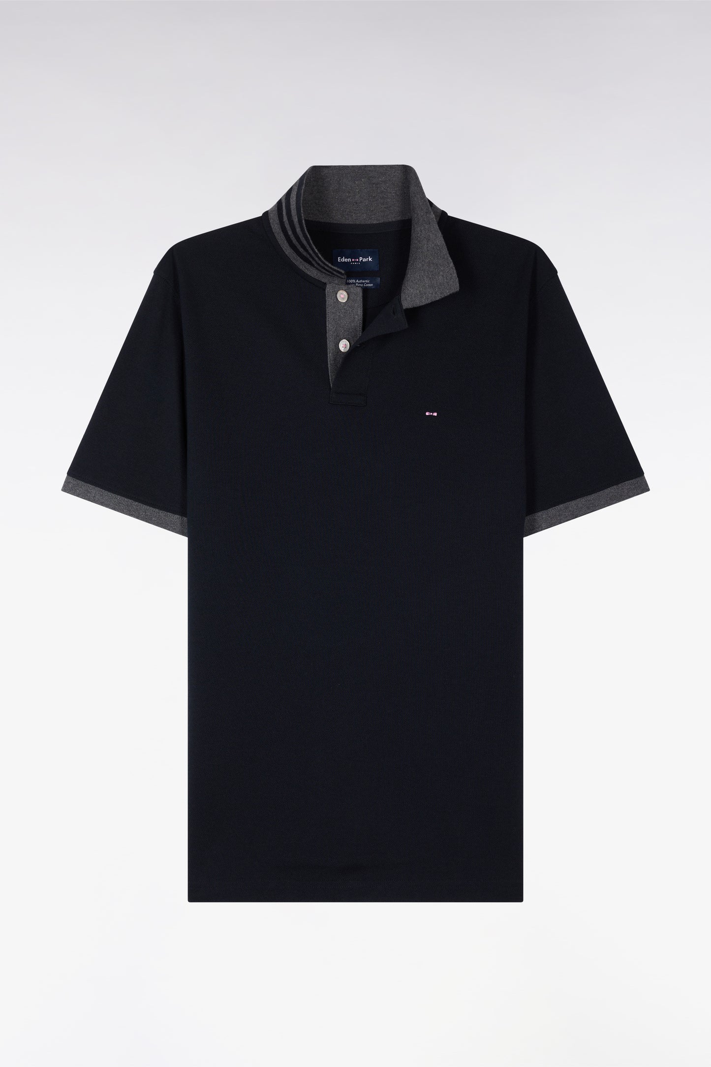 Black pima cotton polo with contrasting accents