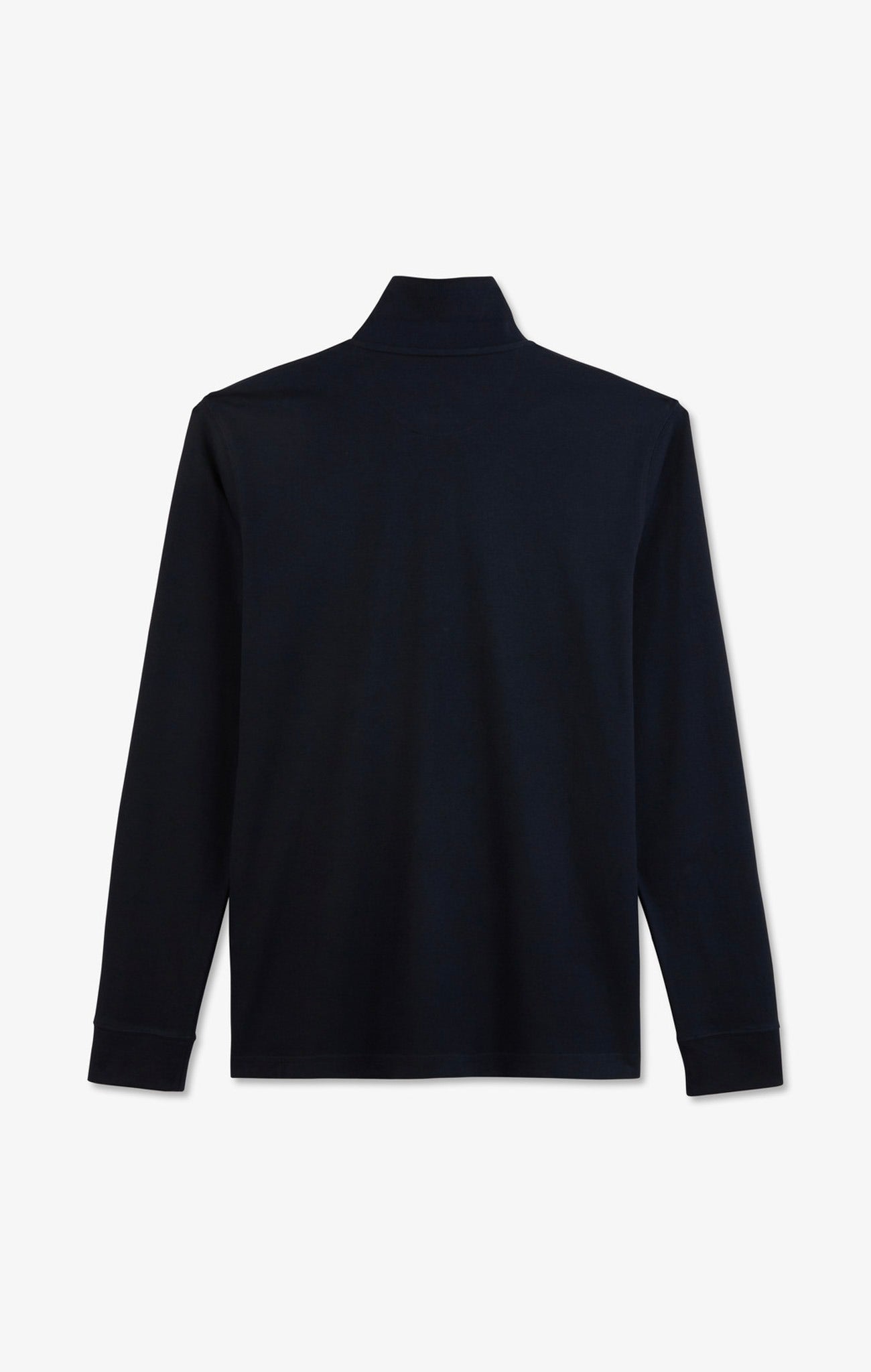 Polo manches longues bleu marine uni en piqué de coton stretch