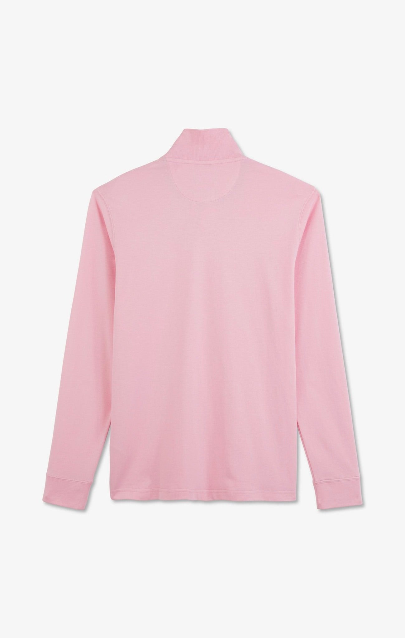 Polo manches longues rose uni en piqué de coton stretch