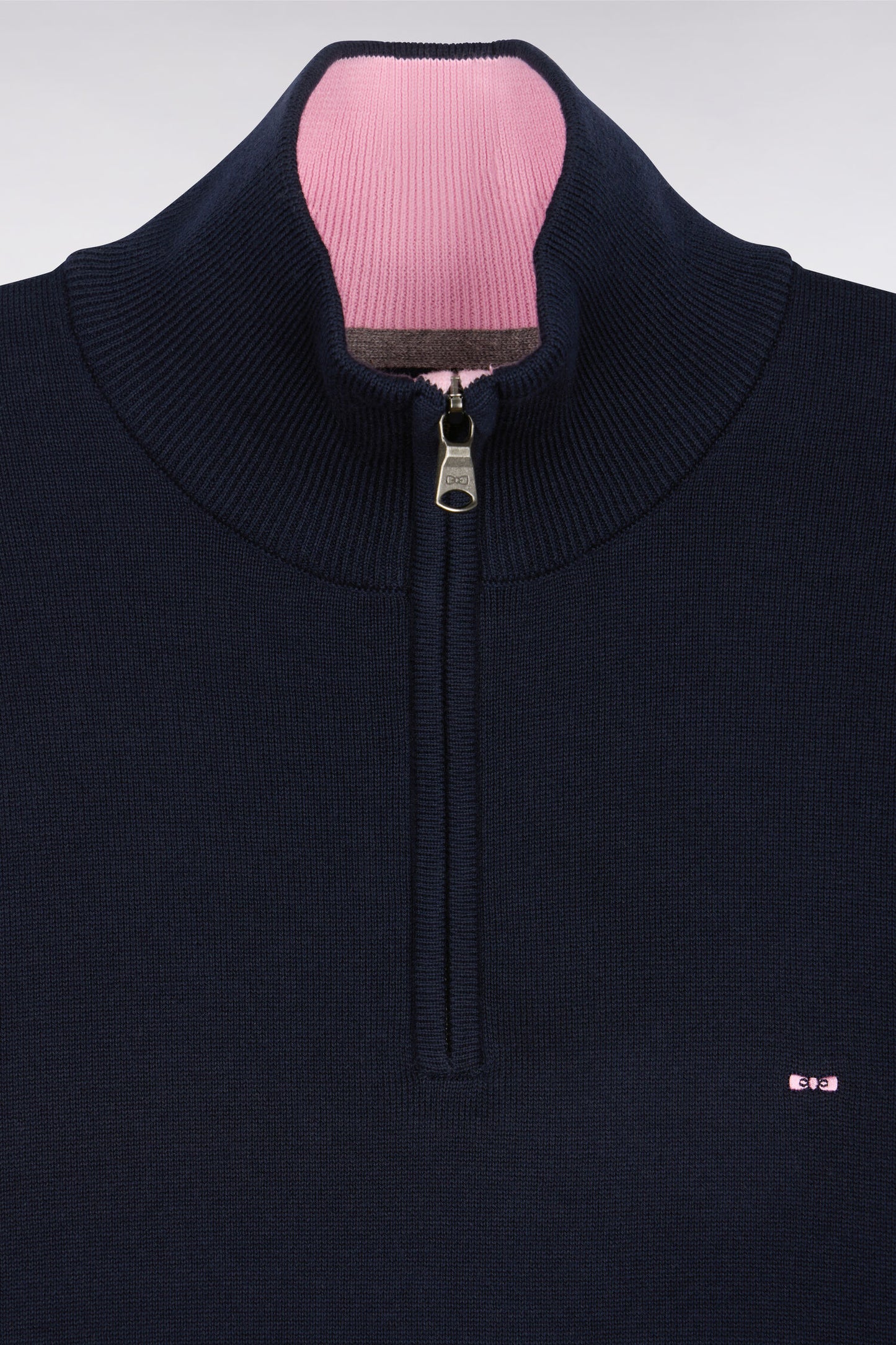 Navy blue cotton jersey jumper with trucker neck