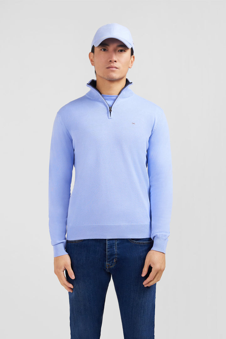 Blue cotton jersey jumper with trucker neck