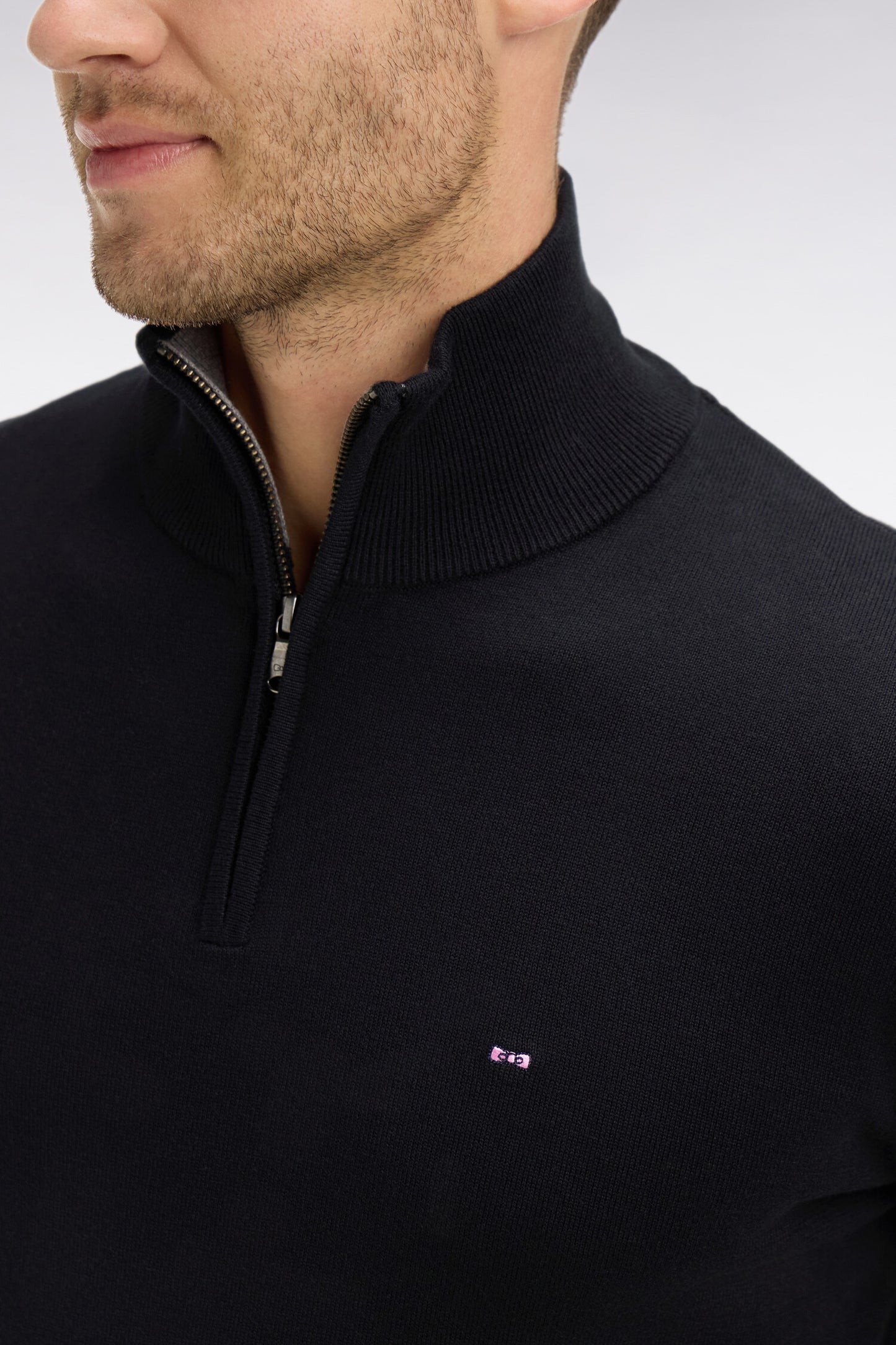 Black cotton jersey jumper with trucker neck