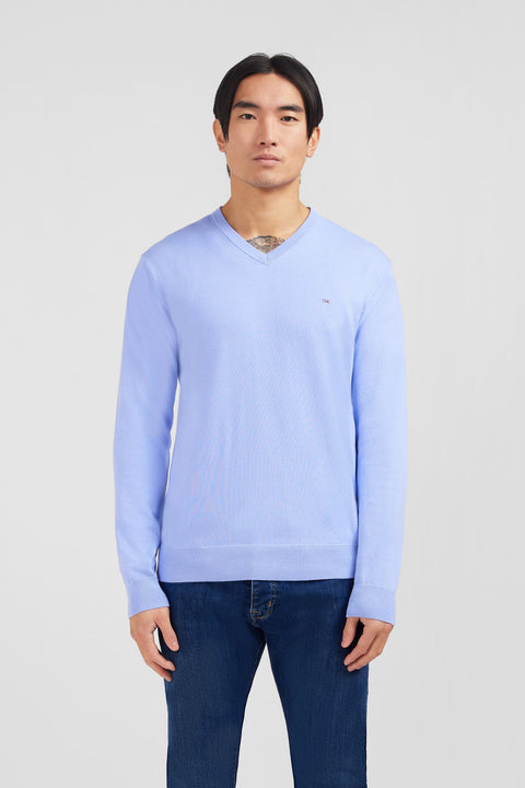 Pull bleu à col V en coton - Image 1