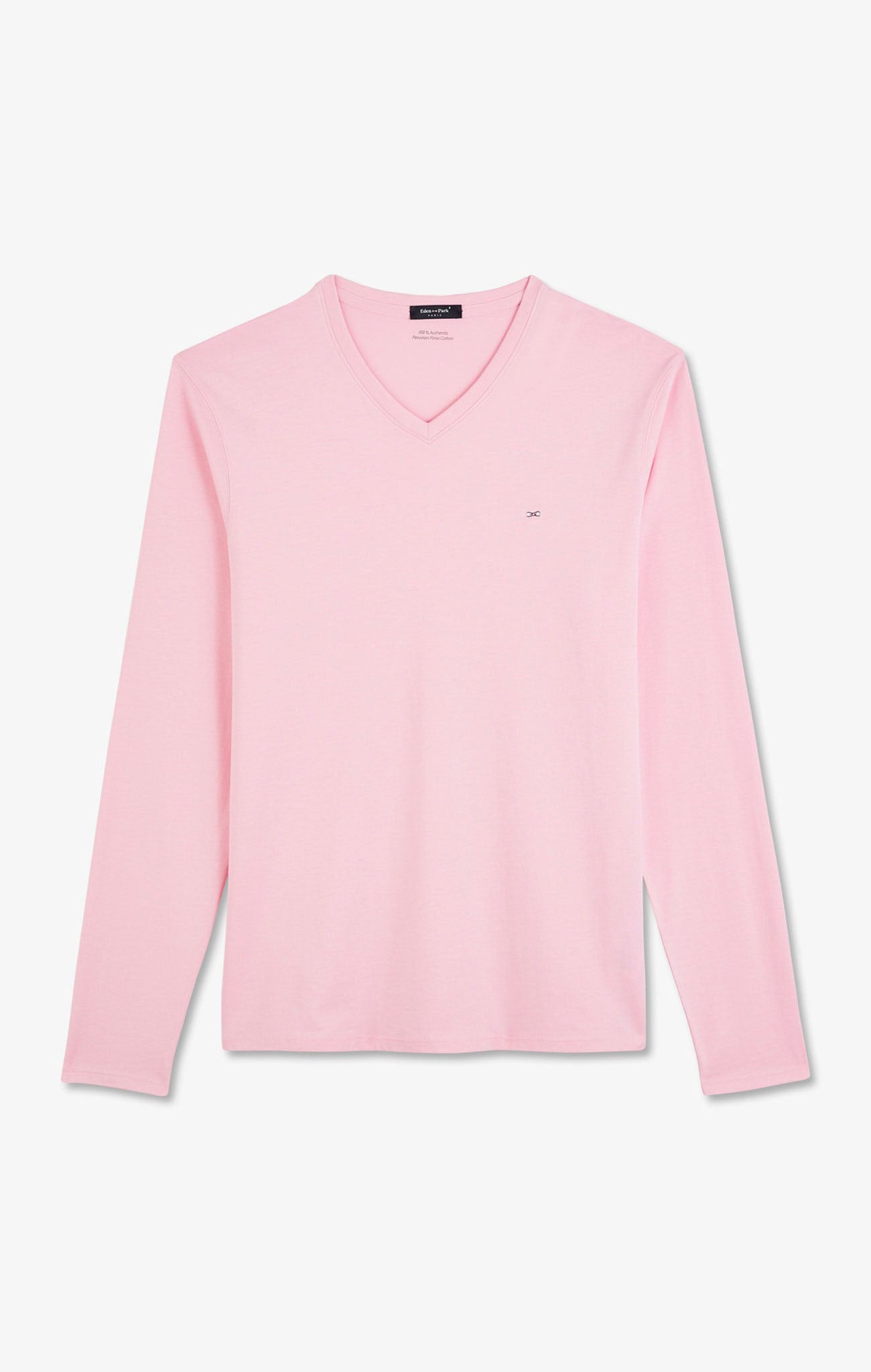 Long sleeved pink V neck t-shirt