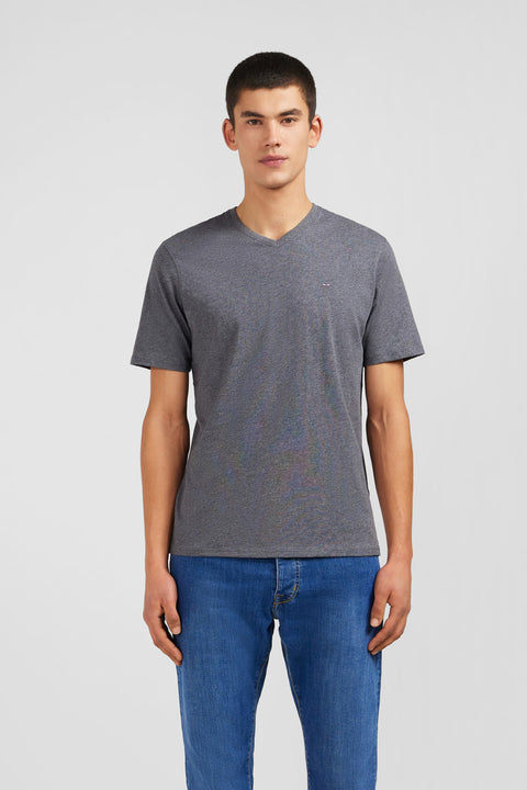 T-shirt gris col V à manches courtes - Image 1