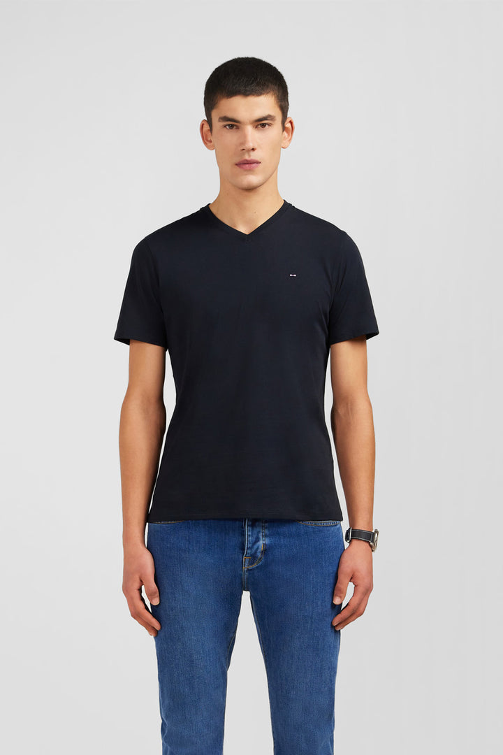 T-shirt noir col V à manches courtes