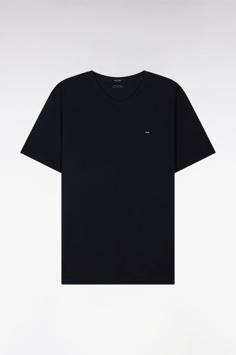 T-shirt noir col V à manches courtes - Image 2