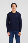 T-shirt bleu marine col V à manches longues