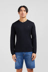 T-shirt noir col V à manches longues
