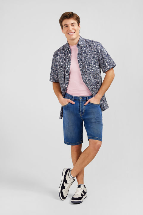 Bermuda bleu foncé en jean effet délavé - Image 1