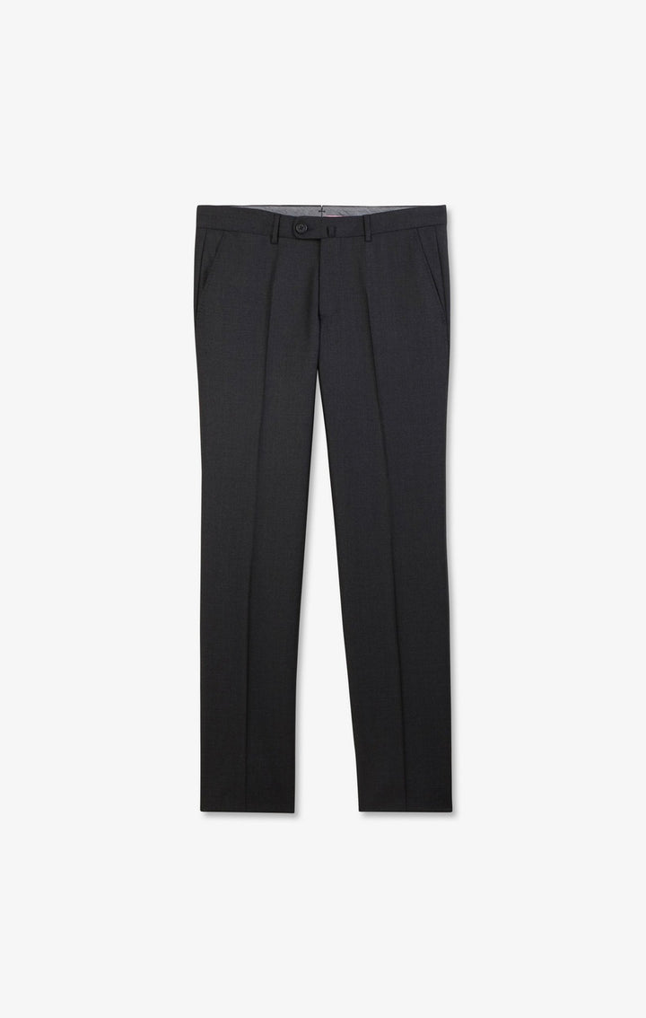 Pantalon regular gris foncé en laine à plis cassés