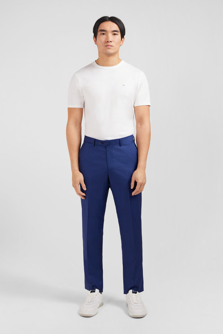 Pantalon regular bleu en laine à plis cassés