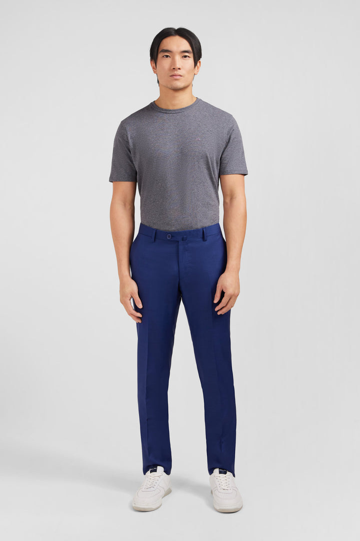 Pantalon slim bleu en laine à plis cassés