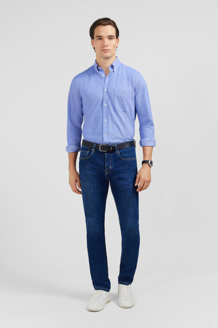 Chemise slim en coton pinpoint bleu