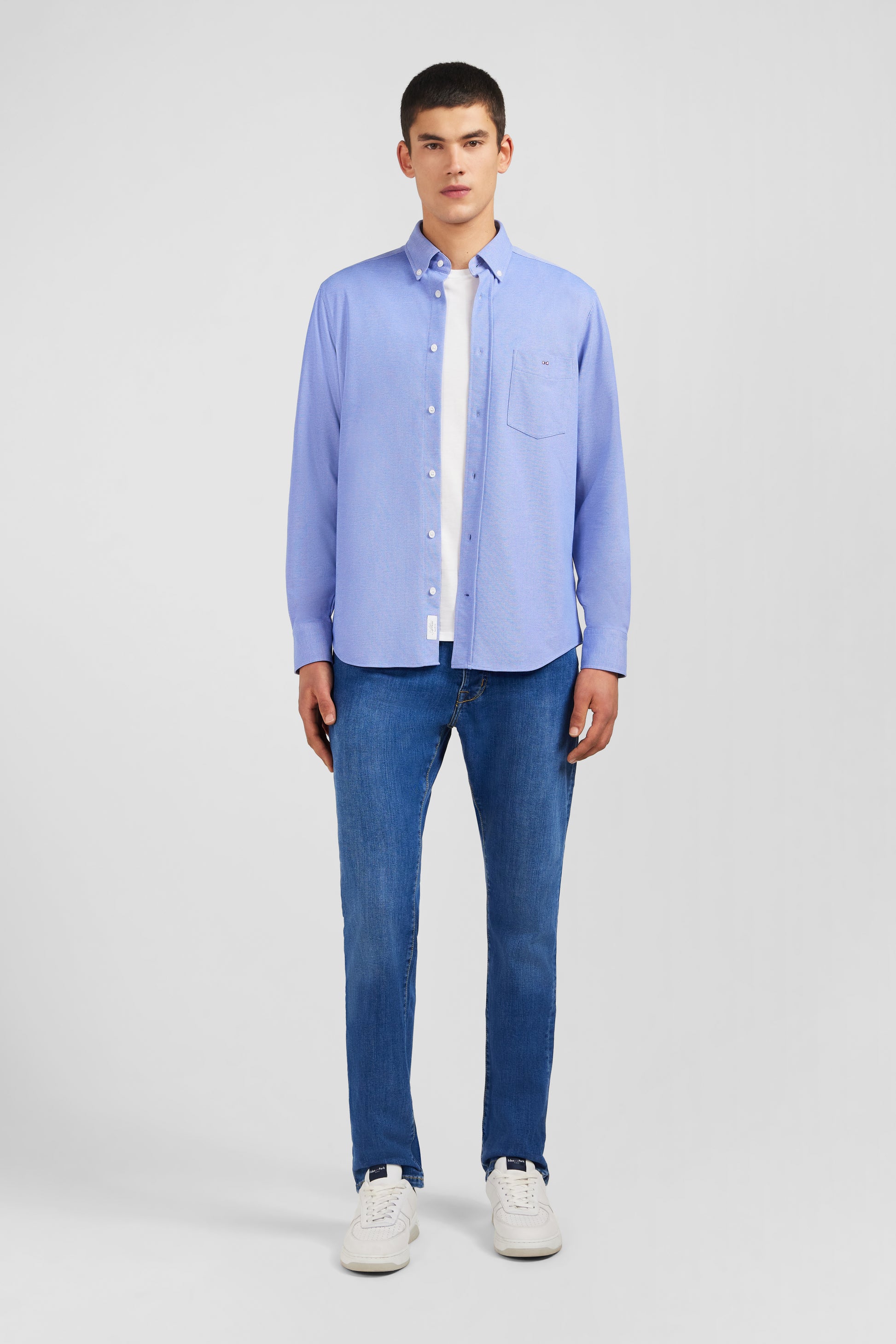 Chemise en coton pinpoint bleu