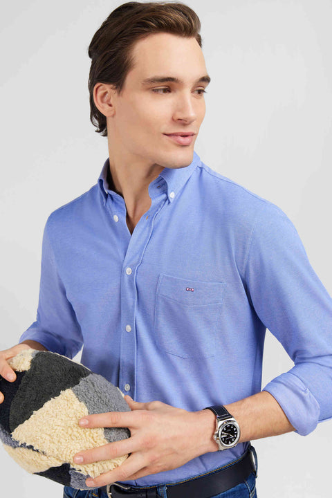 Blue cotton pinpoint shirt - Image 3