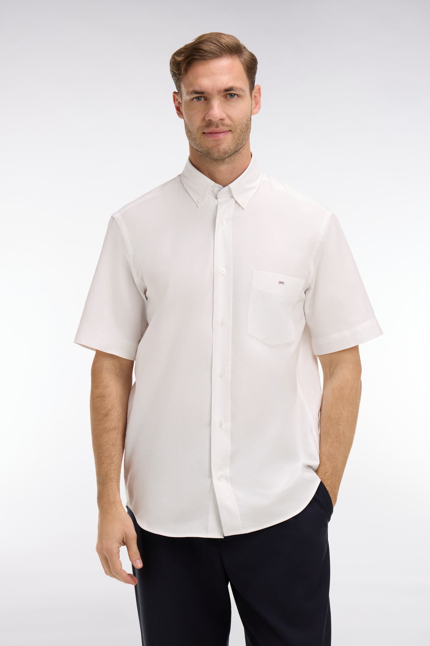 Short sleeved white cotton shirt