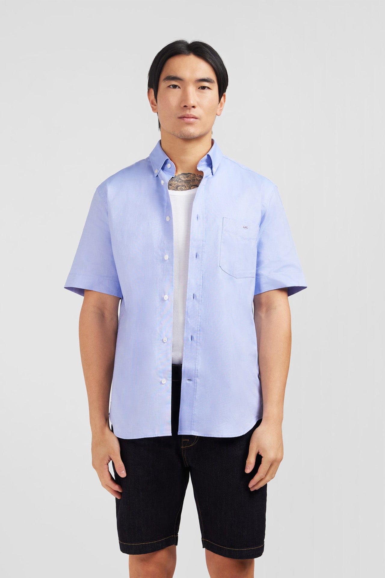 Chemisette bleu unie en coton
