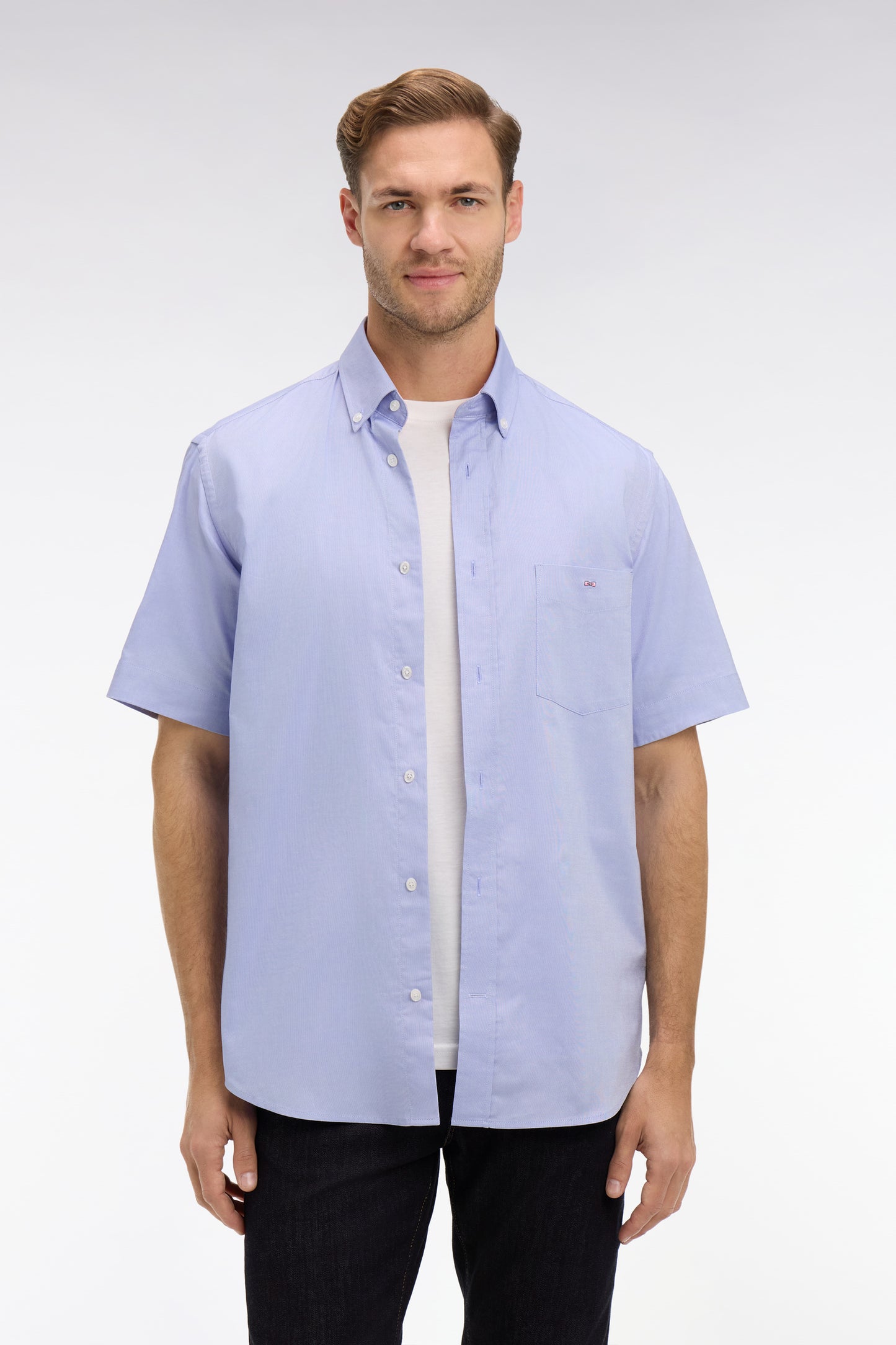Short sleeved blue cotton shirt